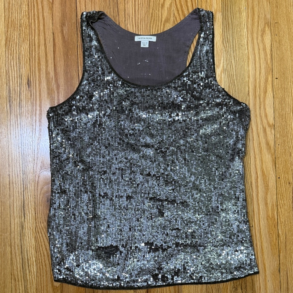 Boston Proper Silver Sequin Tank